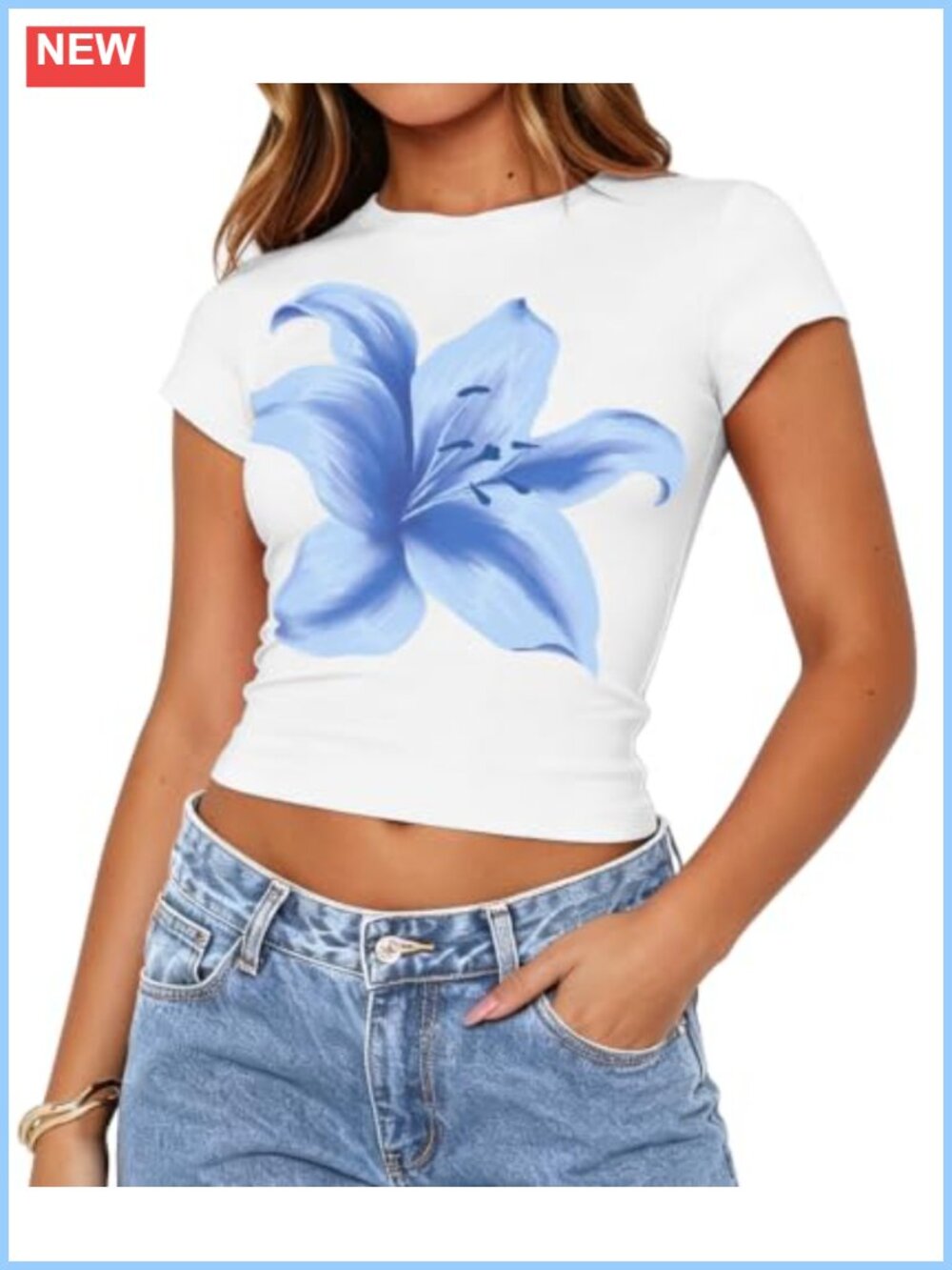 Womens Floral Graphic Tee Y2K Slim Fit Polyester Spandex Crew Neck Summer Top